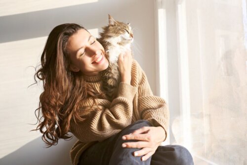 kobieta przytula kota, a czy ty również jesteś miłośnikiem kotów?