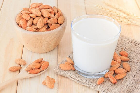 A cup of almond milk.