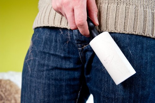 Man with dog hair on his jeans.