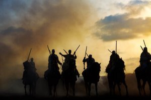 War horses on the battlefield.