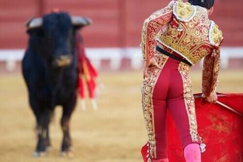 A bull and a bullfighter.