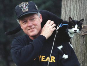 President Bill Clinton and his cat, Socks.