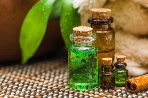 Teatree oil in bottles.