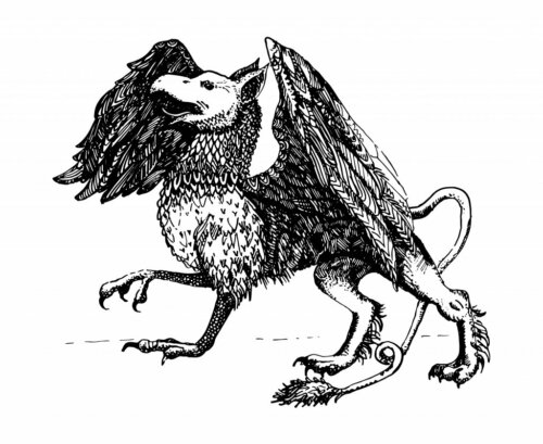 A drawing of a griffin.