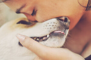 Girl kissing one of the lost dogs in Beirut explosion.