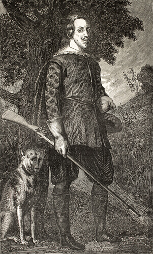 A portrait of a hunter and his dog.